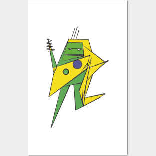 Zap the robot yellow and green Posters and Art